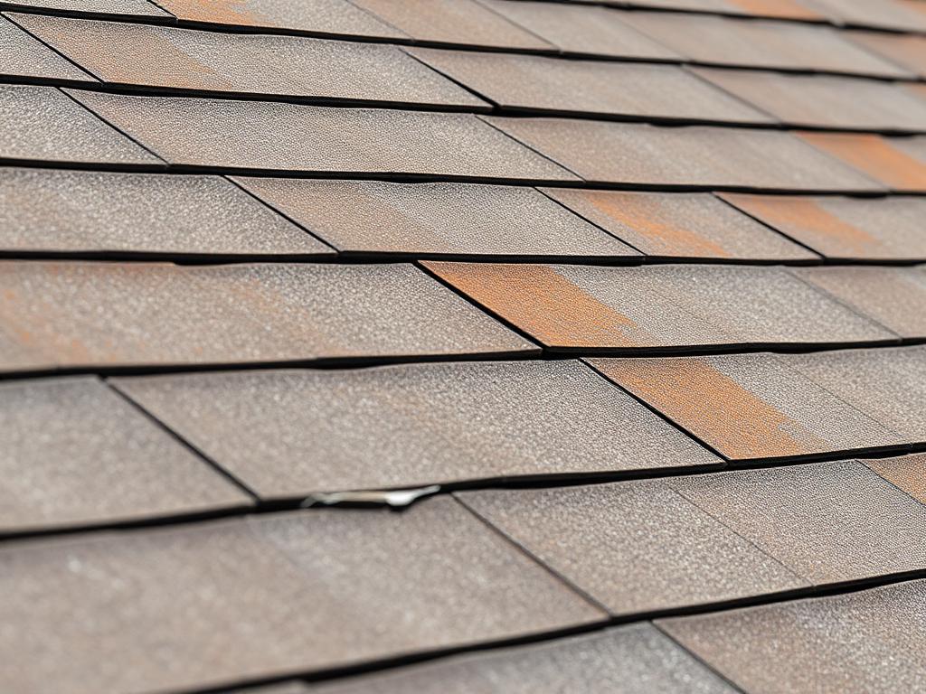 South slope: cupped and cracked shingles near flashing.