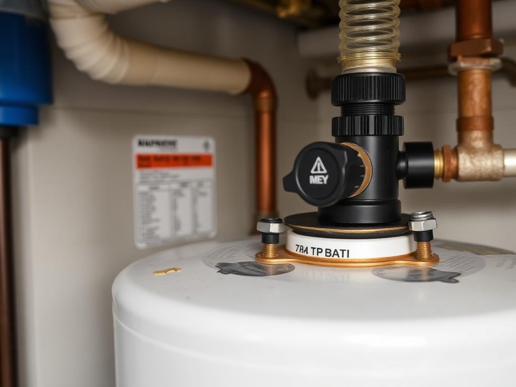 Water heater: TPR discharge terminates too high above the floor.