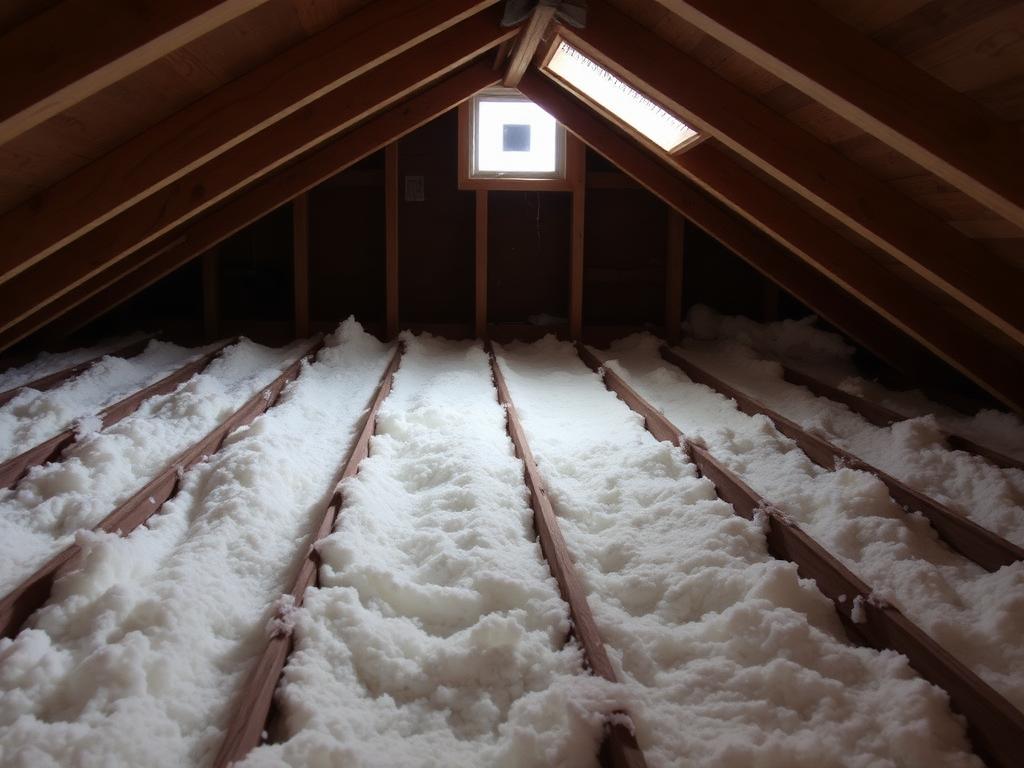 Attic: insulation displaced near the access hatch.